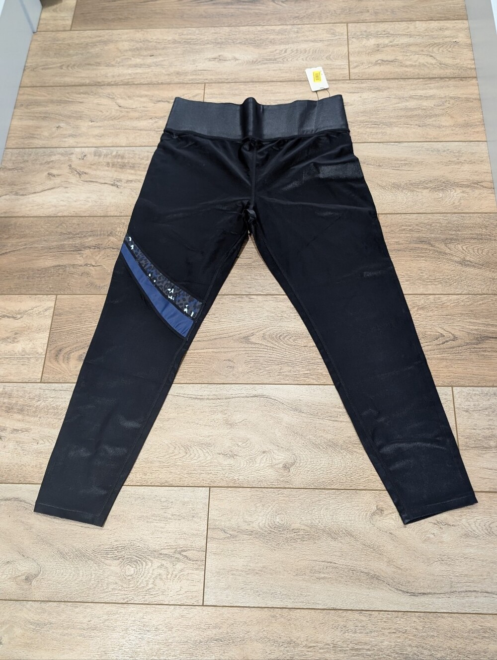 Women’s Black Jeggings with Navy Accent Stripe and Sequin Trim